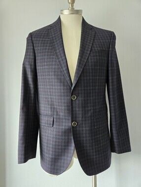 TED BAKER Endurance Wool Grey With Subtle Purple Plaid Two-Button Blazer. 38R